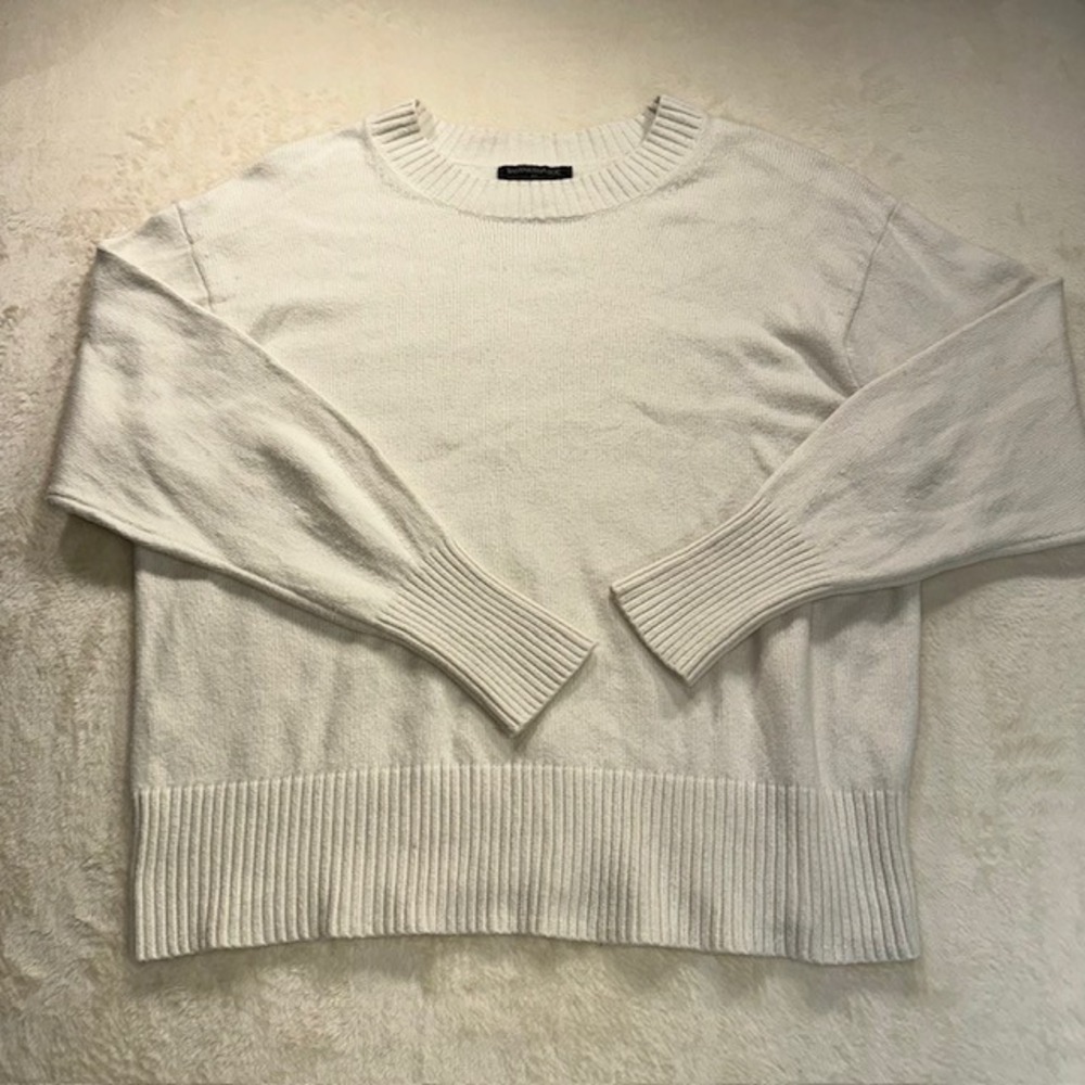 Banana Republic Womens Cream Cotton Wool Blend Crewneck Sweater